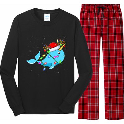 Narwhal Lover Xmas Lighting Santa Narwhal Christmas Long Sleeve Pajama Set