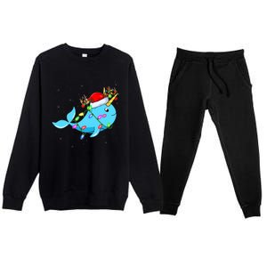 Narwhal Lover Xmas Lighting Santa Narwhal Christmas Premium Crewneck Sweatsuit Set