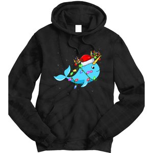 Narwhal Lover Xmas Lighting Santa Narwhal Christmas Tie Dye Hoodie