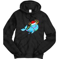 Narwhal Lover Xmas Lighting Santa Narwhal Christmas Tie Dye Hoodie