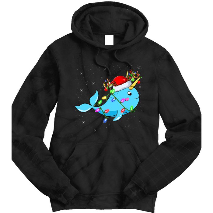 Narwhal Lover Xmas Lighting Santa Narwhal Christmas Tie Dye Hoodie