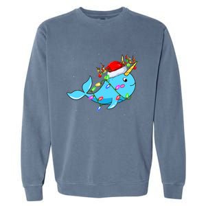 Narwhal Lover Xmas Lighting Santa Narwhal Christmas Garment-Dyed Sweatshirt