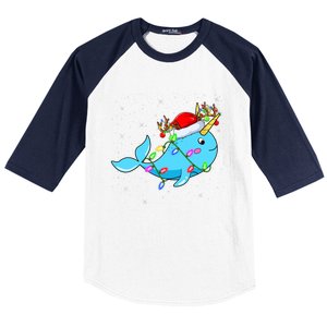 Narwhal Lover Xmas Lighting Santa Narwhal Christmas Baseball Sleeve Shirt