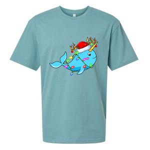 Narwhal Lover Xmas Lighting Santa Narwhal Christmas Sueded Cloud Jersey T-Shirt