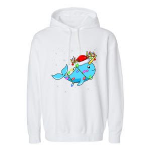 Narwhal Lover Xmas Lighting Santa Narwhal Christmas Garment-Dyed Fleece Hoodie