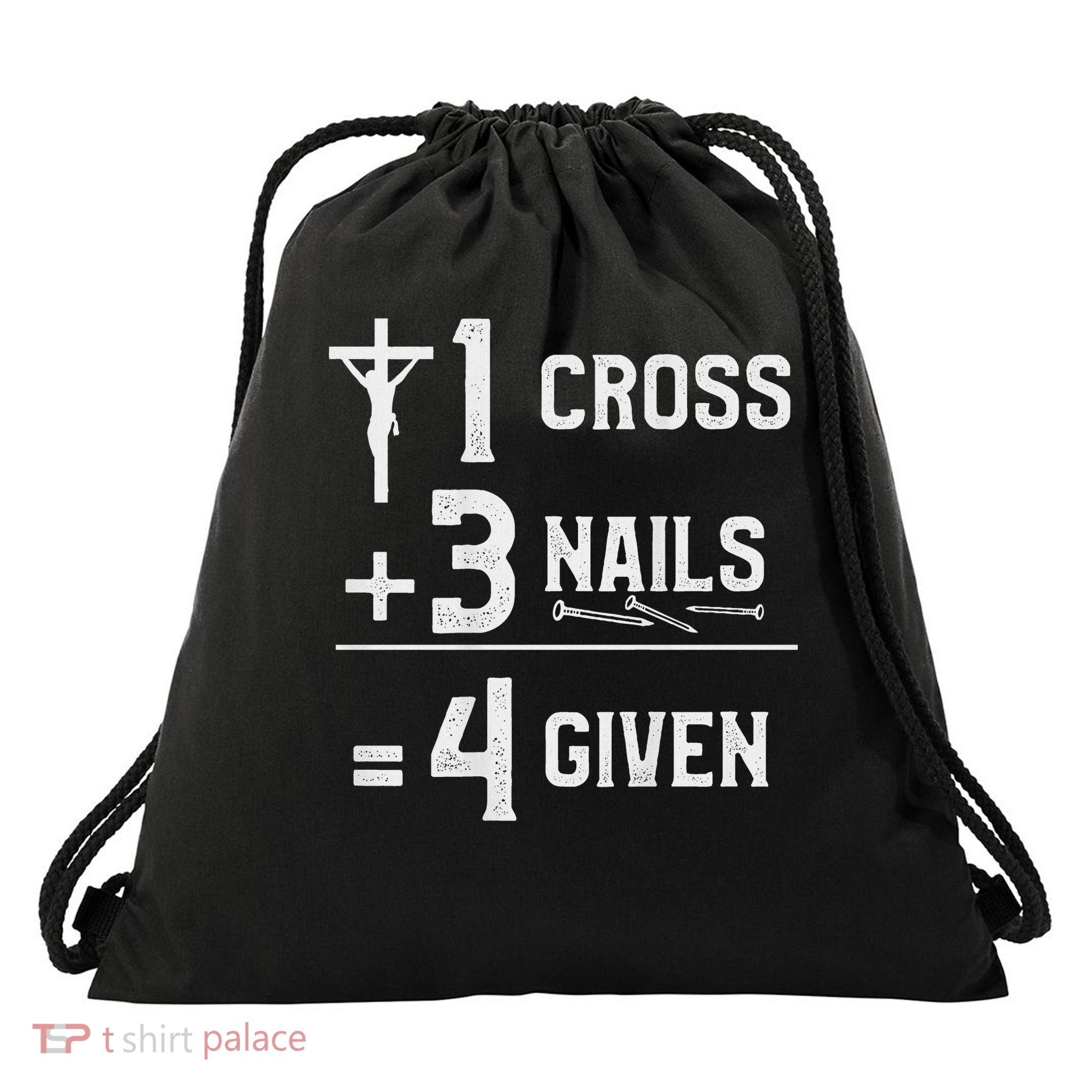 Nextlevel Merch 1 Cross 3 Nails 4 Given Black Drawstring Bag