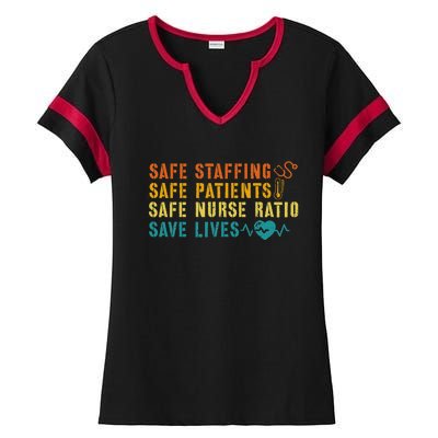 Nurse March 2023 Nurse Support Safe Staffing Save Lives Ladies Halftime Notch Neck Tee