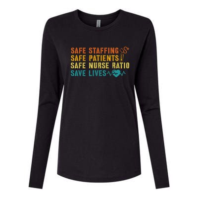 Nurse March 2023 Nurse Support Safe Staffing Save Lives Womens Cotton Relaxed Long Sleeve T-Shirt