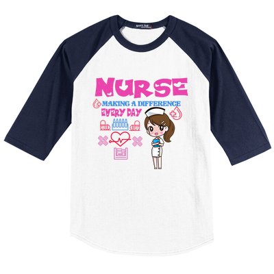 Nurse Making A Difference Every Day Nurse Nursing Gift Baseball Sleeve Shirt