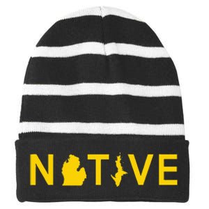 Native Michigander Ann Arbor Blue Yellow Striped Beanie with Solid Band