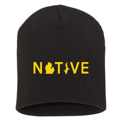 Native Michigander Ann Arbor Blue Yellow Short Acrylic Beanie