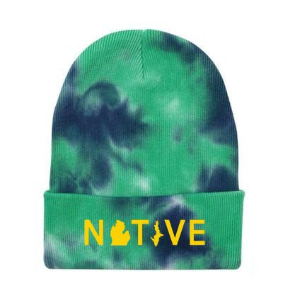 Native Michigander Ann Arbor Blue Yellow Tie Dye 12in Knit Beanie