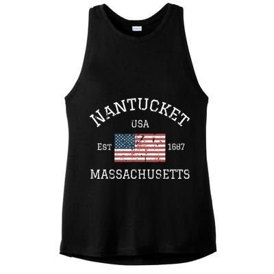 Nantucket Massachusetts American Flag Usa Travel Vintage Ladies PosiCharge Tri-Blend Wicking Tank