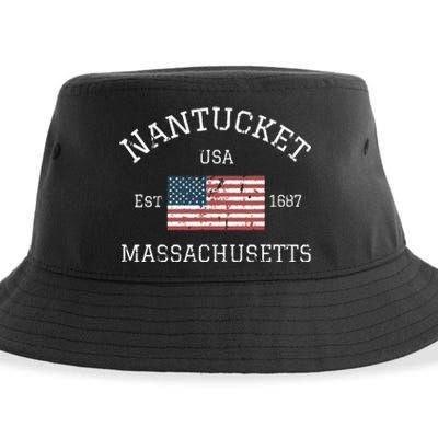 Nantucket Massachusetts American Flag Usa Travel Vintage Sustainable Bucket Hat