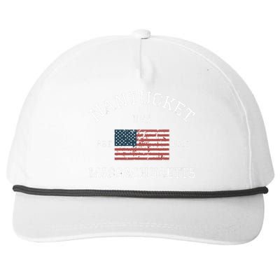 Nantucket Massachusetts American Flag Usa Travel Vintage Snapback Five-Panel Rope Hat