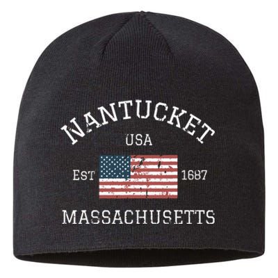 Nantucket Massachusetts American Flag Usa Travel Vintage Sustainable Beanie