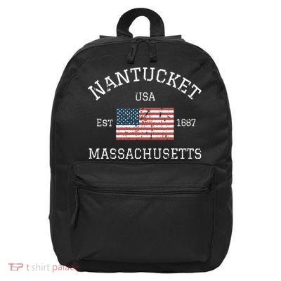Nantucket Massachusetts American Flag Usa Travel Vintage 16 in Basic Backpack