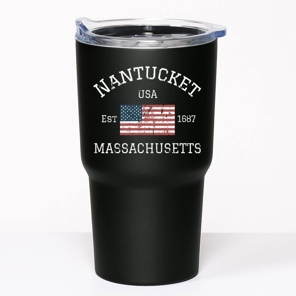 Nantucket Massachusetts American Flag Usa Travel Vintage Tumbler