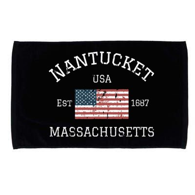 Nantucket Massachusetts American Flag Usa Travel Vintage Microfiber Hand Towel