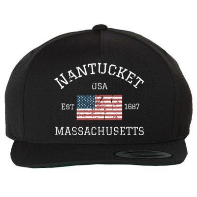 Nantucket Massachusetts American Flag Usa Travel Vintage Wool Snapback Cap