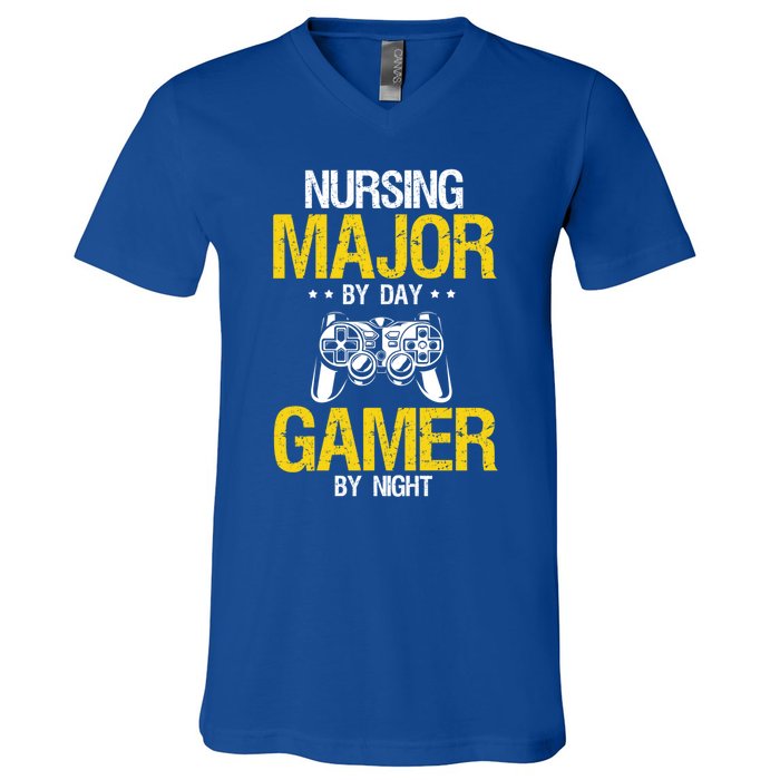 Nursing Major By Day Gamer Night Nursing Student Nurse Gift V-Neck T-Shirt