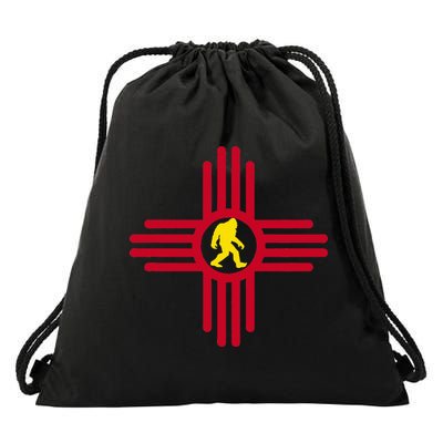 New Mexico Bigfoot State Flag Zia Symbol Bigfoot New Mexico Drawstring Bag