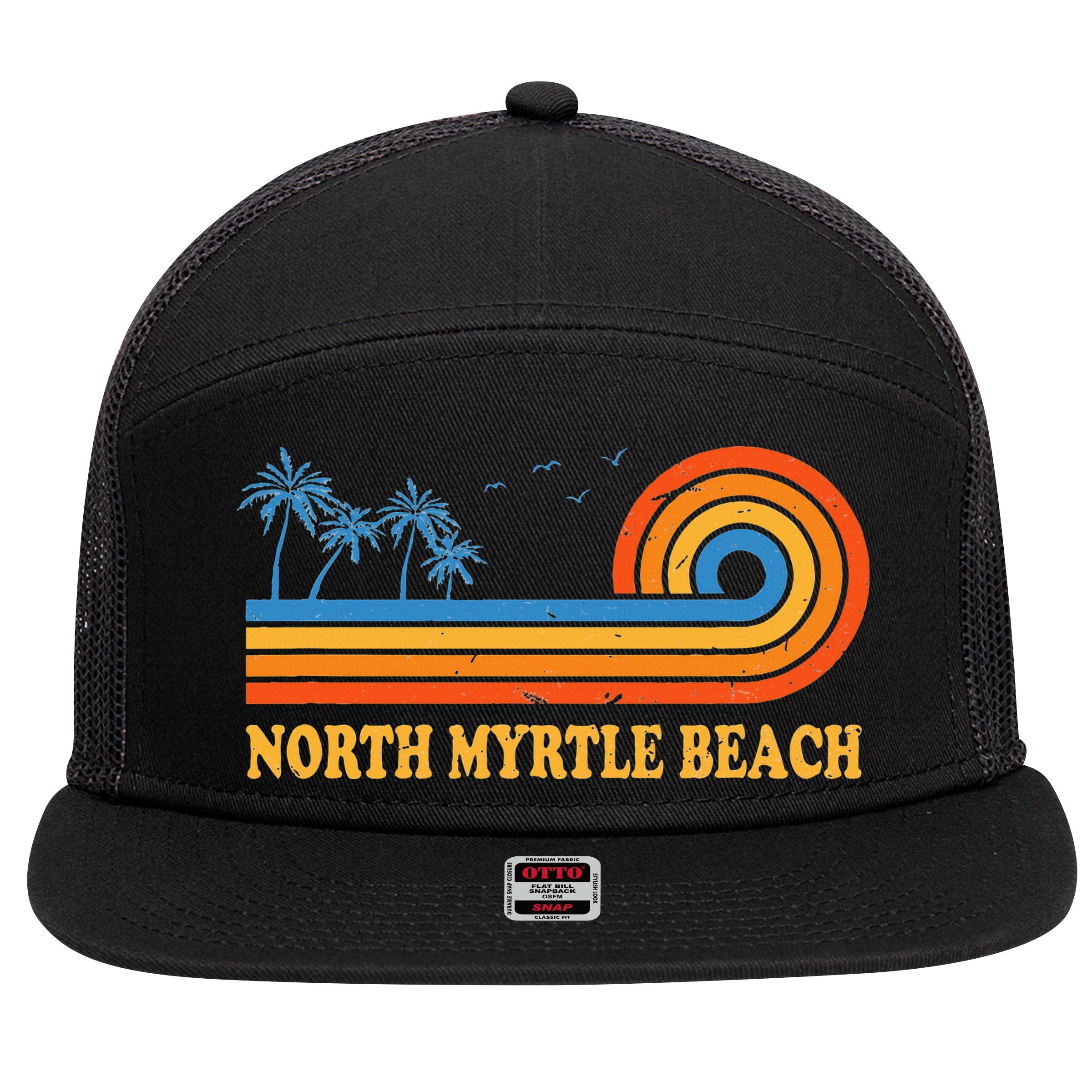 North Myrtle Beach South Carolina Summer Sc Tropical 7 Panel Mesh Trucker Snapback Hat