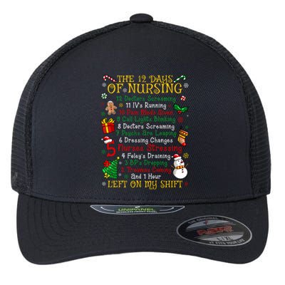 Nurses Merry Christmas Funny 12 Days Of Nursing Xmas Gift Flexfit Unipanel Trucker Cap