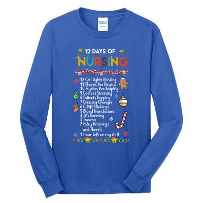 Nurses Merry Christmas Funny 12 Days Of Nursing Xmas Funny Gift Tall Long Sleeve T-Shirt