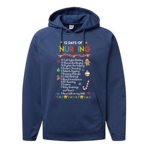 Nurses Merry Christmas Funny 12 Days Of Nursing Xmas Funny Gift Performance Fleece Hoodie