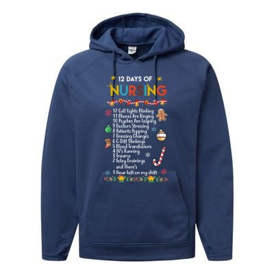 Nurses Merry Christmas Funny 12 Days Of Nursing Xmas Funny Gift Performance Fleece Hoodie