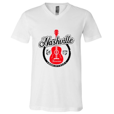 Nashville Music City Tennessee Cool Gift Country Music City Guitar V-Neck T-Shirt