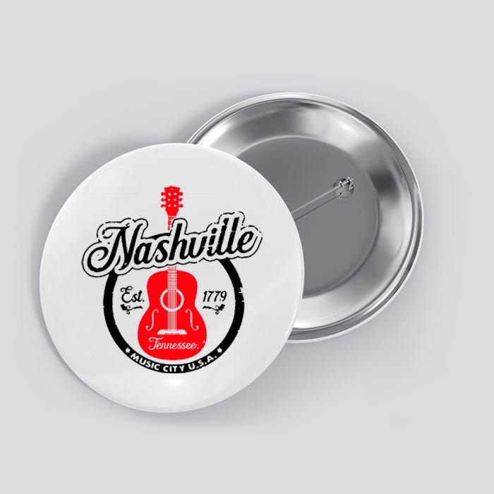 Nashville Music City Tennessee Cool Gift Country Music City Guitar Button