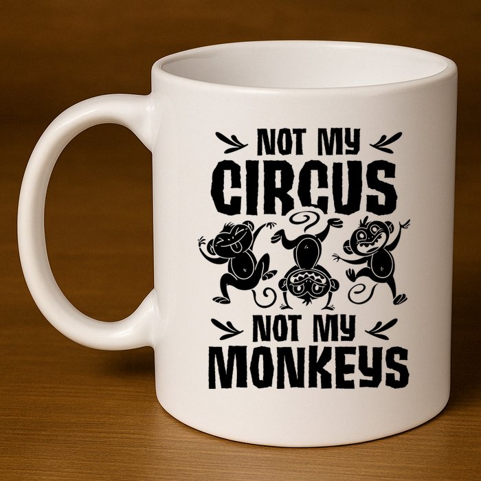 Not My Circus Not My Monkeys Saying Animal Lover Monkey 11oz C Handle Ceramic Mug