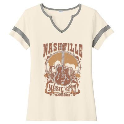 Nashville Music City Tennessee Guitar Ladies Halftime Notch Neck Tee