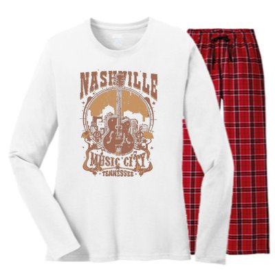 Nashville Music City Tennessee Guitar Women's Long Sleeve Flannel Pajama Set 