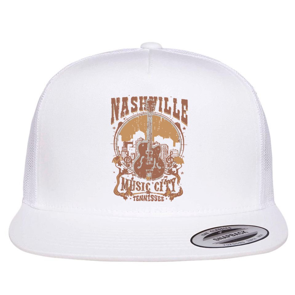 Nashville Music City Tennessee Guitar Flat Bill Trucker Hat