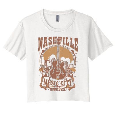 Nashville Music City Tennessee Guitar Women's Crop Top Tee