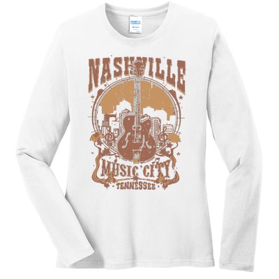 Nashville Music City Tennessee Guitar Ladies Long Sleeve Shirt