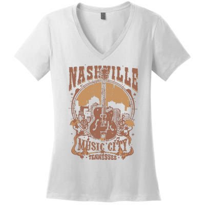 Nashville Music City Tennessee Guitar Women's V-Neck T-Shirt