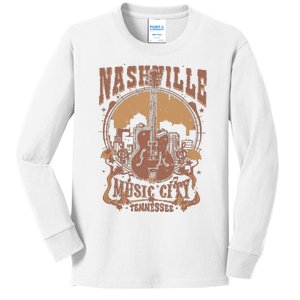 Nashville Music City Tennessee Guitar Kids Long Sleeve Shirt