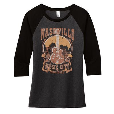 Nashville Music City Tennessee Guitar Women's Tri-Blend 3/4-Sleeve Raglan Shirt