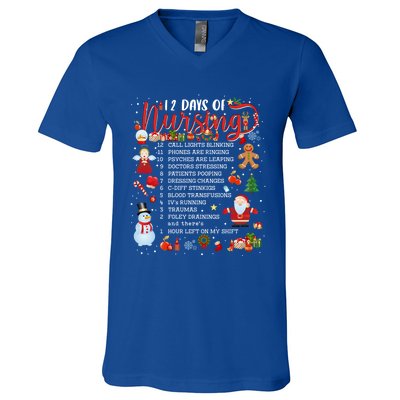 Nurses Merry Christmas Nurse Funny 12 Days Of Nursing Xmas Cool Gift V-Neck T-Shirt