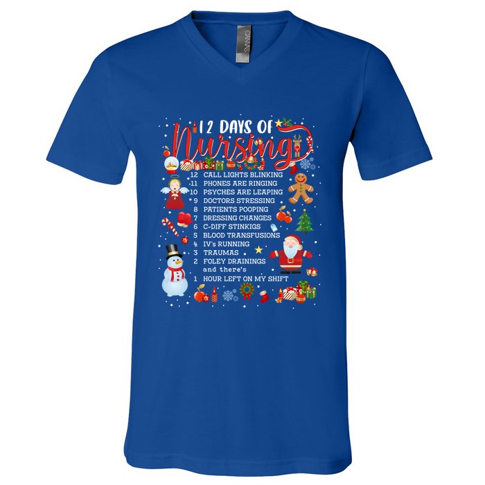 Nurses Merry Christmas Nurse Funny 12 Days Of Nursing Xmas Cool Gift V-Neck T-Shirt