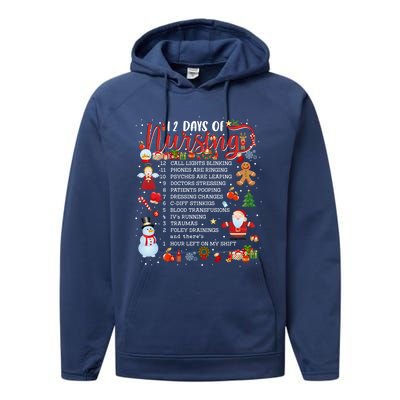 Nurses Merry Christmas Nurse Funny 12 Days Of Nursing Xmas Cool Gift Performance Fleece Hoodie