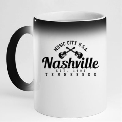 Nashville Music City Tennessee Country Music City Guitar 11oz Black Color Changing Mug