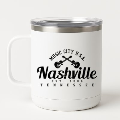 Nashville Music City Tennessee Country Music City Guitar 12 oz Stainless Steel Tumbler Cup