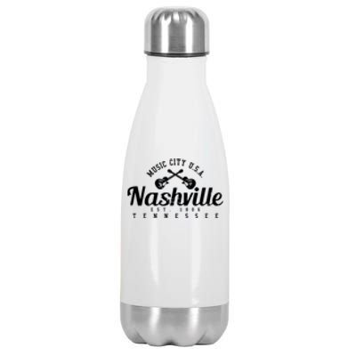 Nashville Music City Tennessee Country Music City Guitar Stainless Steel Insulated Water Bottle