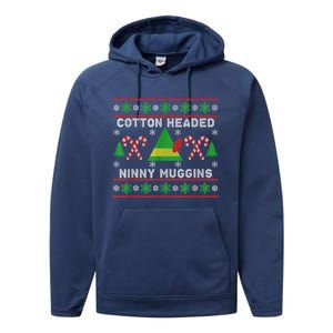 Ninny Muggins! Cotton Headed Funny Christmas Elf Holiday Performance Fleece Hoodie