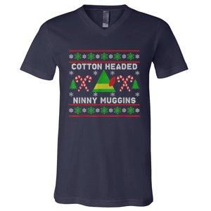 Ninny Muggins! Cotton Headed Funny Christmas Elf Holiday V-Neck T-Shirt